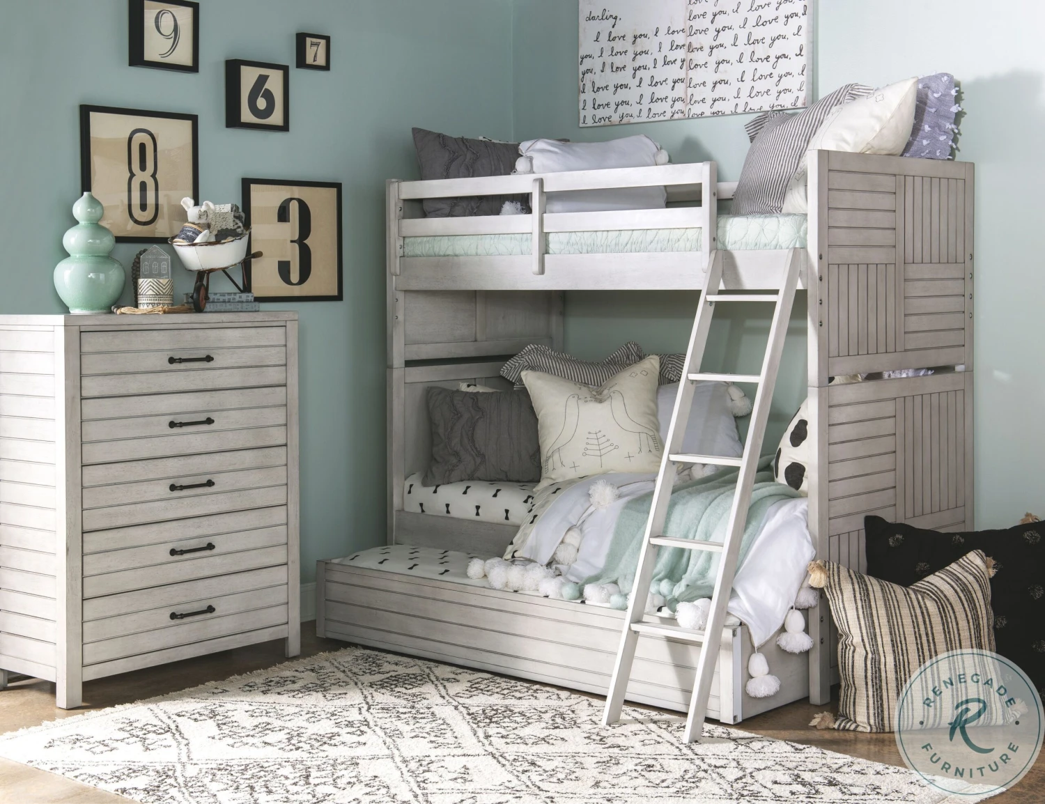 Summer Camp Stone Path White Youth Bunk Bedroom Set With Trundle