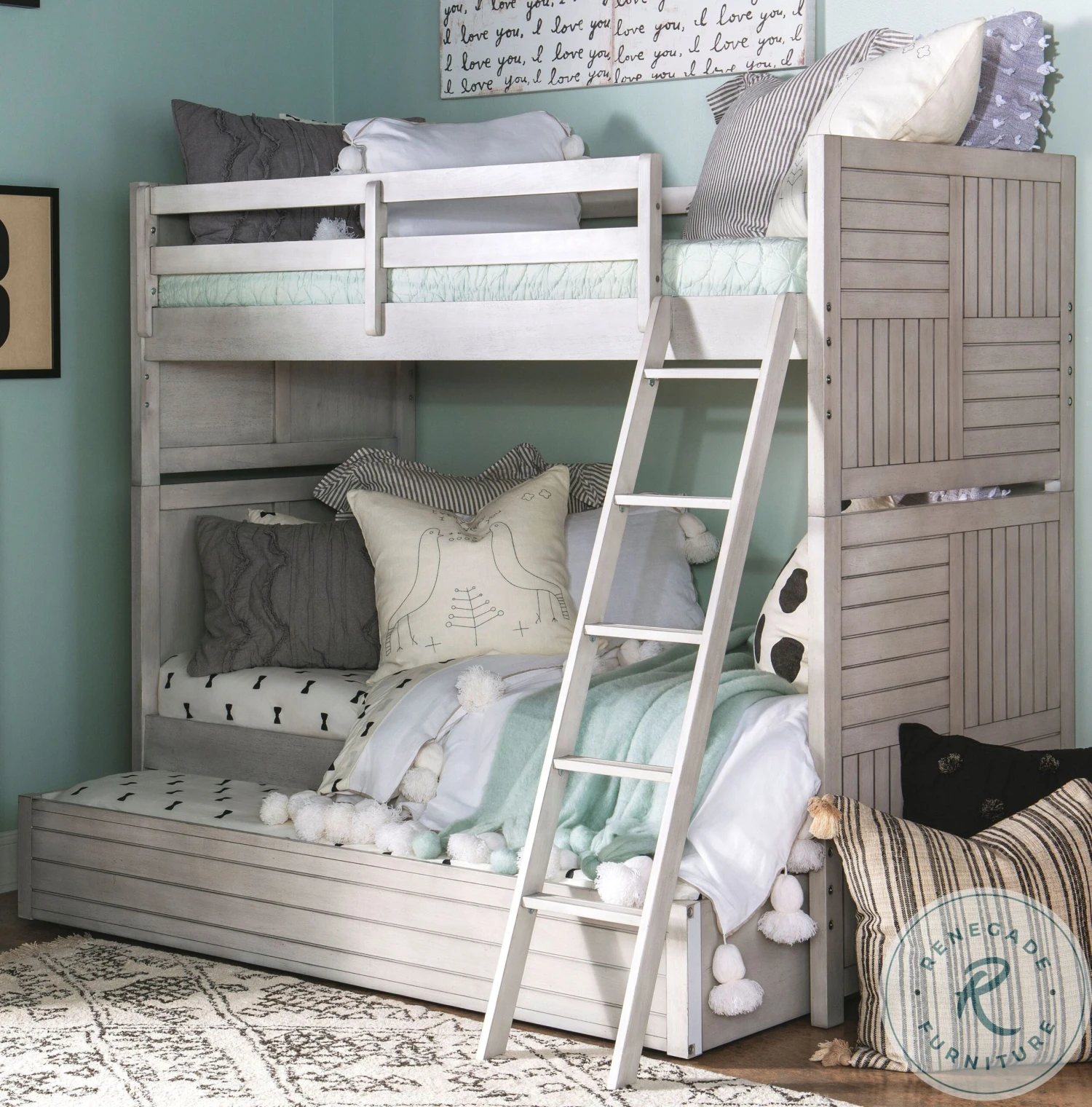 Summer Camp Stone Path White Youth Bunk Bedroom Set With Trundle - Image 4