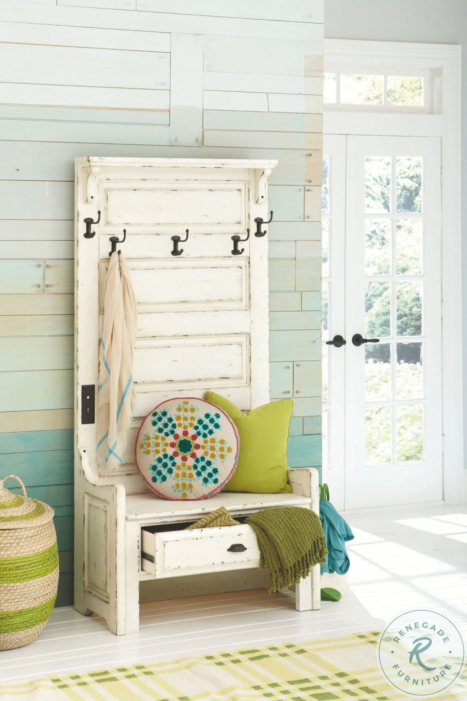 Hidden Treasures Antique White Hall Tree - Image 5