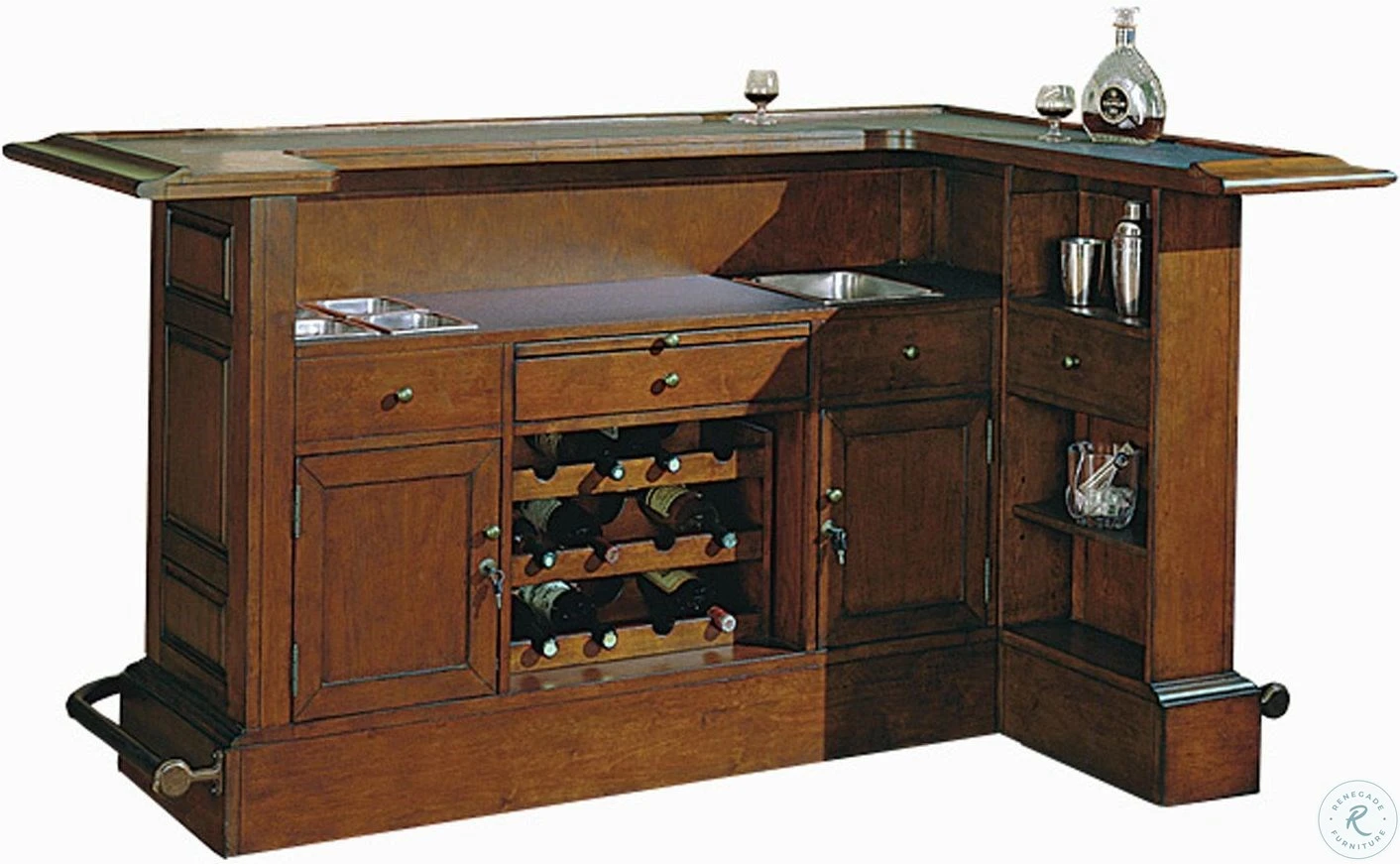 Manchester Distressed Walnut Raised Panel Return Bar Set - Image 4