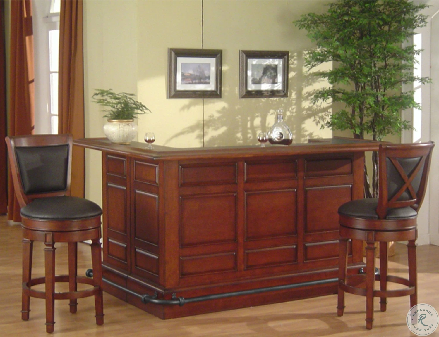 Manchester Distressed Walnut Raised Panel Return Bar Set