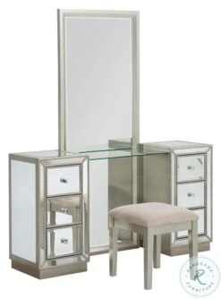 Elsinore Champagne 6 Drawer Console With Mirror And Stool