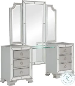 Avondale Silver Vanity Desk And Mirror