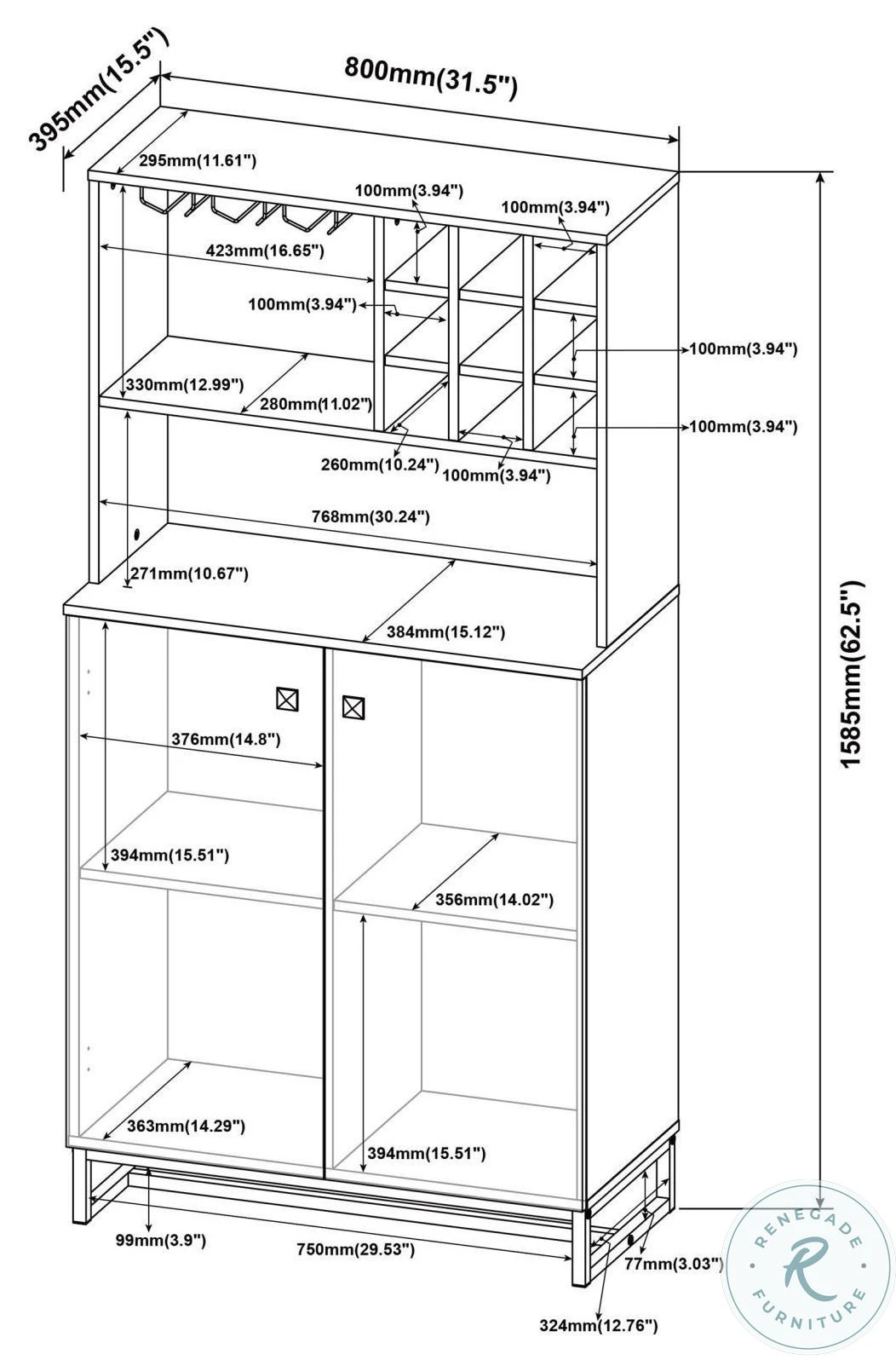 Mendoza Rustic Oak Herringbone And Gunmetal Wine Cabinet - Image 4