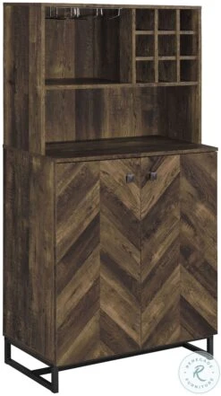 Mendoza Rustic Oak Herringbone And Gunmetal Wine Cabinet