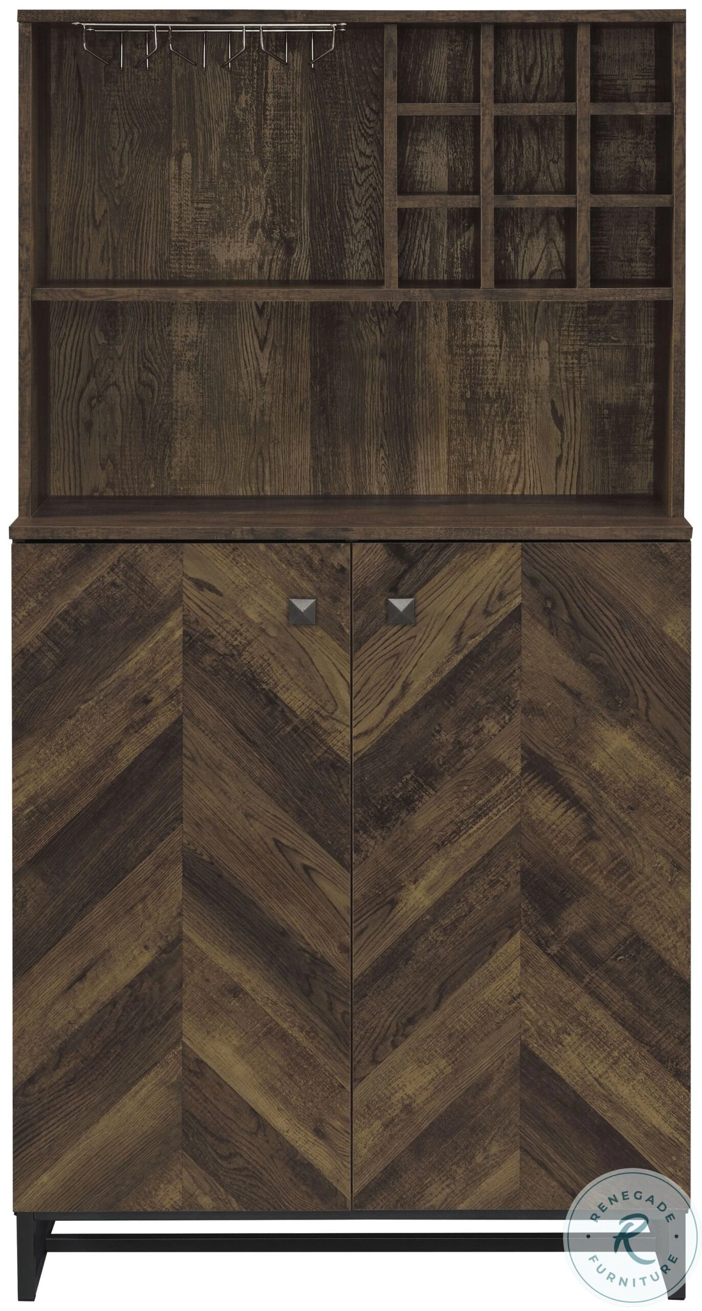 Mendoza Rustic Oak Herringbone And Gunmetal Wine Cabinet - Image 6