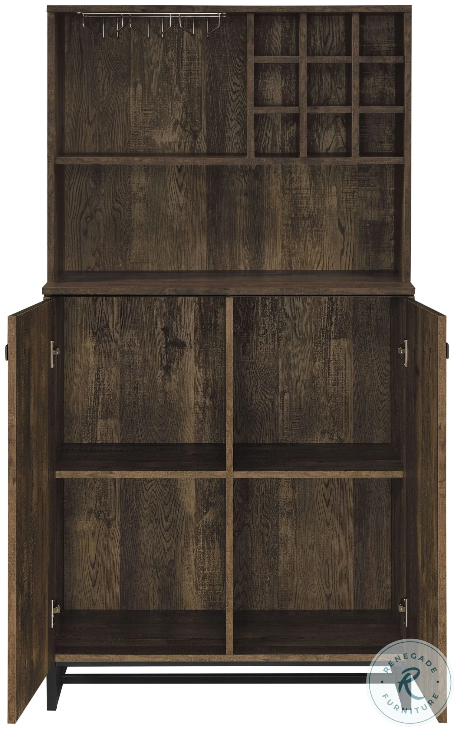 Mendoza Rustic Oak Herringbone And Gunmetal Wine Cabinet - Image 7