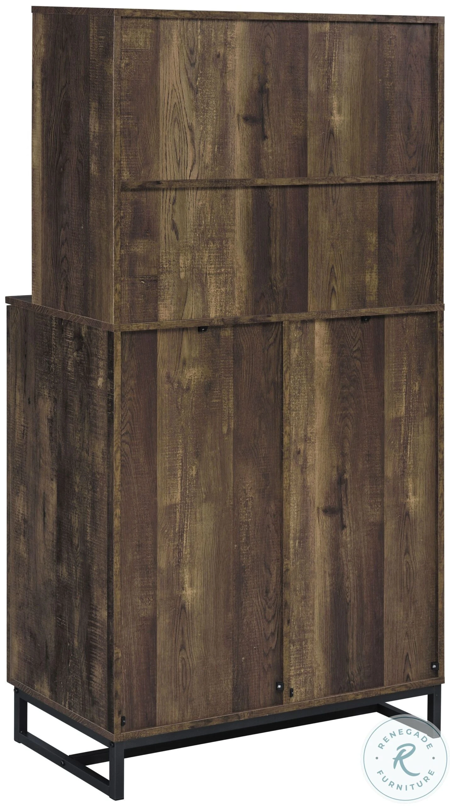 Mendoza Rustic Oak Herringbone And Gunmetal Wine Cabinet - Image 10