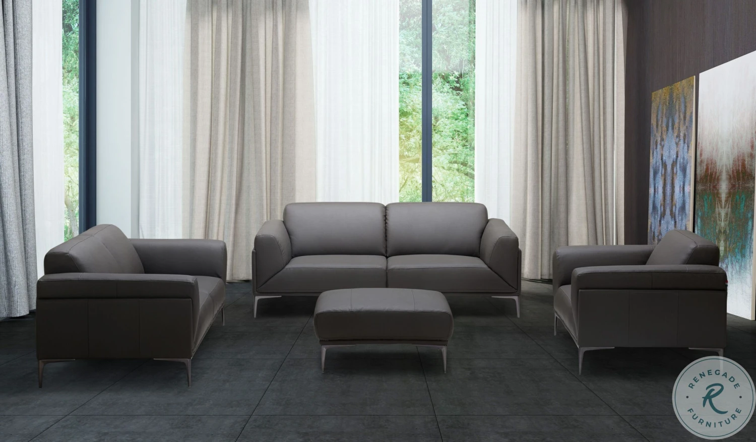 King Gray Leather Living Room Set