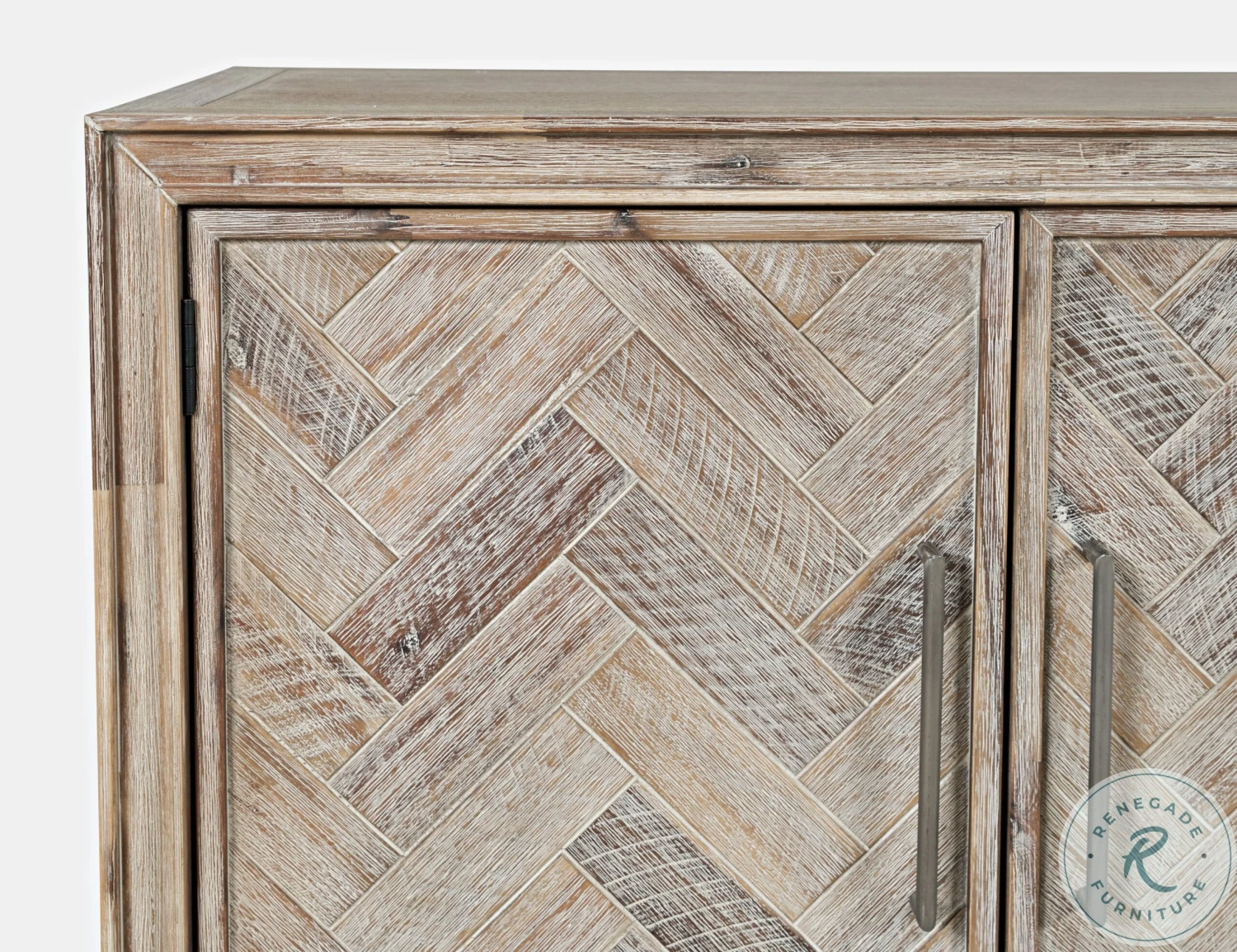 Gramercy Distressed Grey Wash Chevron Four Door 79" Accent Cabinet - Image 7