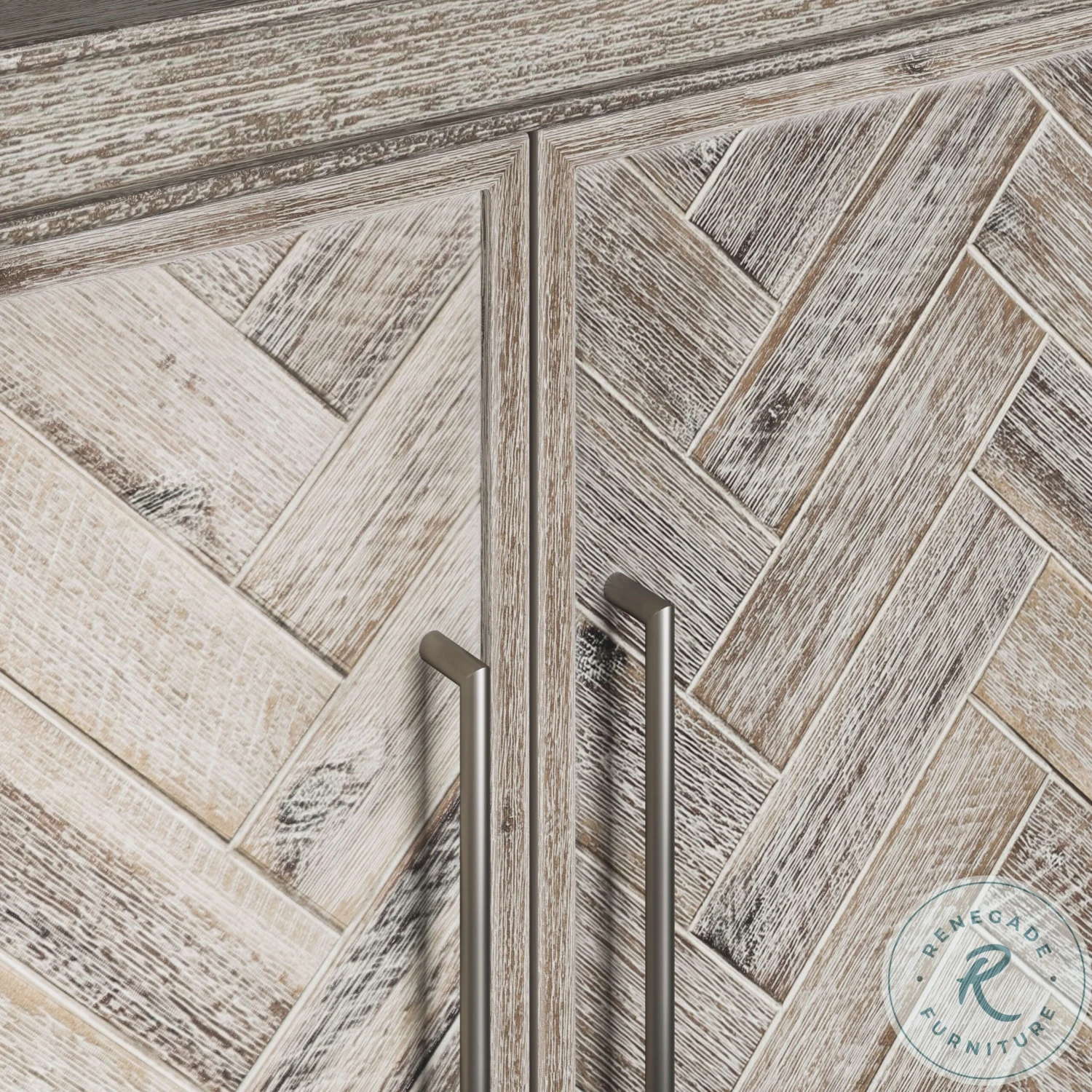 Gramercy Distressed Grey Wash Chevron Four Door 79" Accent Cabinet - Image 8