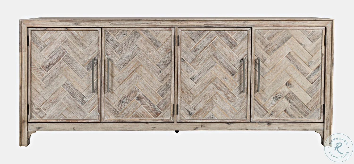 Gramercy Distressed Grey Wash Chevron Four Door 79" Accent Cabinet - Image 3