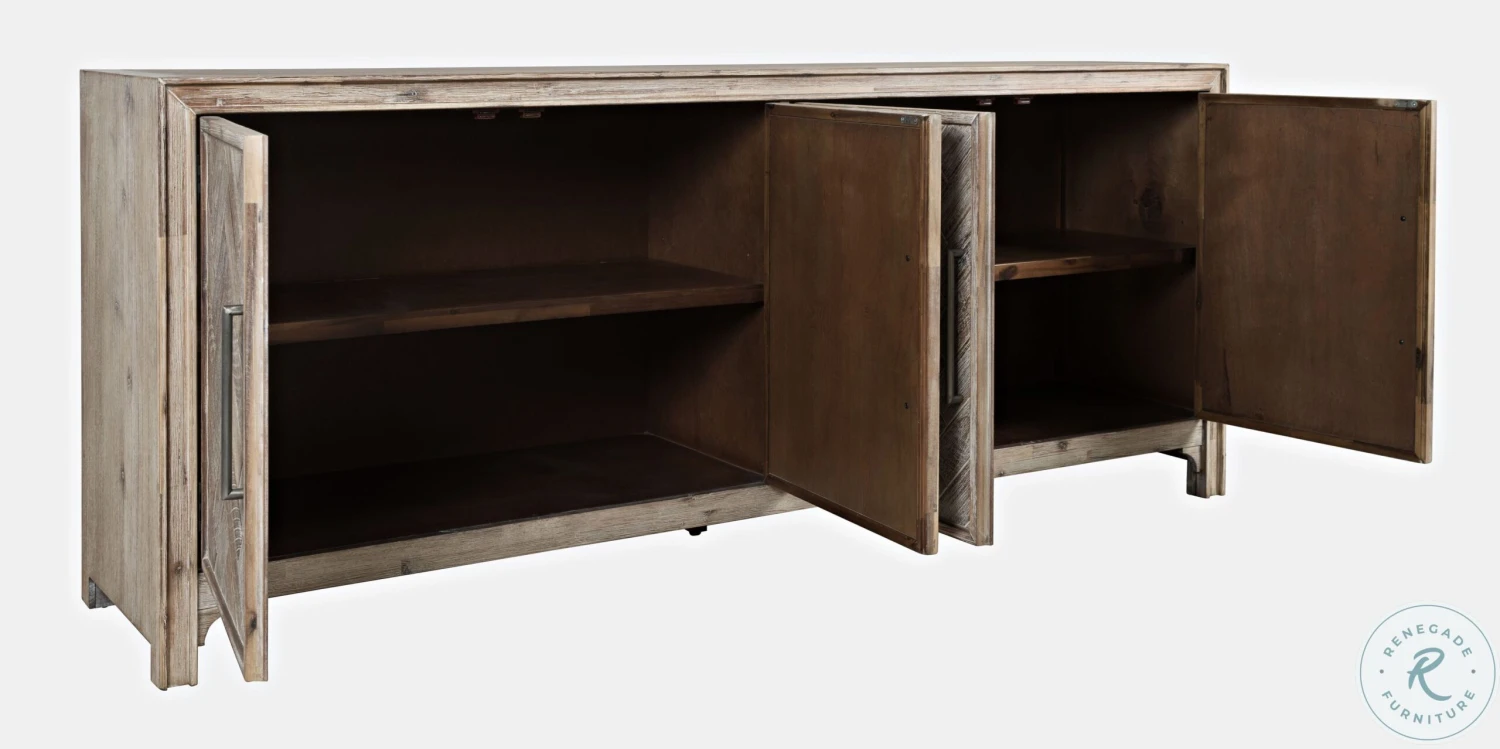 Gramercy Distressed Grey Wash Chevron Four Door 79" Accent Cabinet - Image 2
