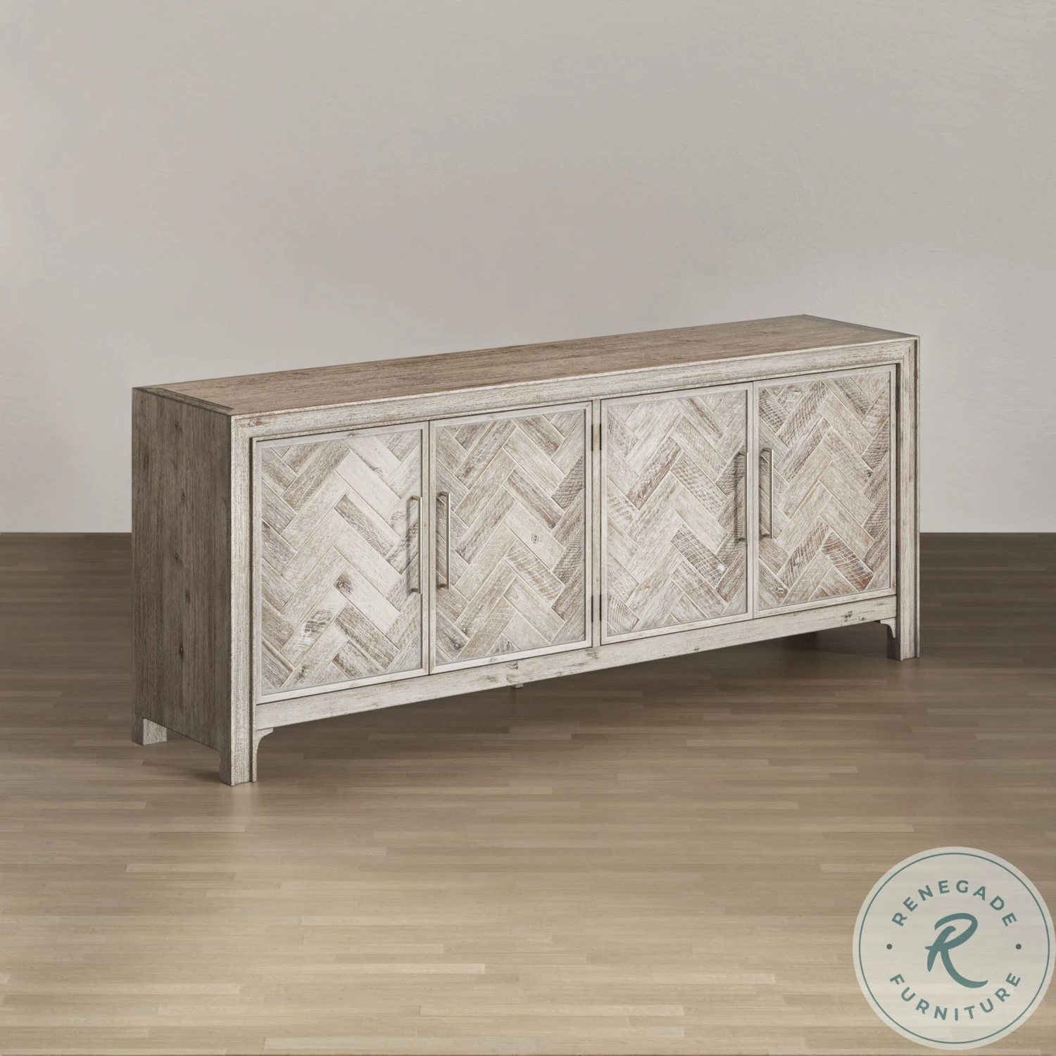 Gramercy Distressed Grey Wash Chevron Four Door 79" Accent Cabinet - Image 10