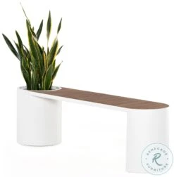 Kylen White Aluminum And Natural Teak Outdoor Bench With Planter