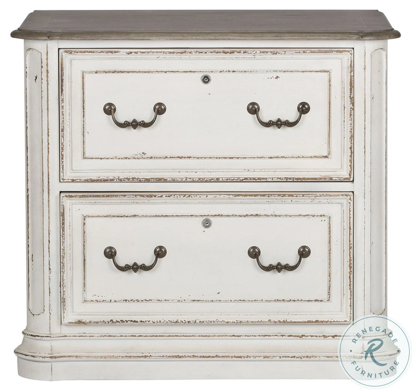 Magnolia Manor Antique White And Weathered Bark Jr Executive Media Lateral File Cabinet - Image 3