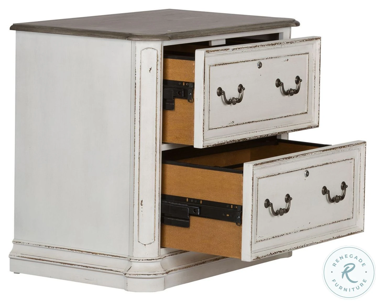 Magnolia Manor Antique White And Weathered Bark Jr Executive Media Lateral File Cabinet - Image 7