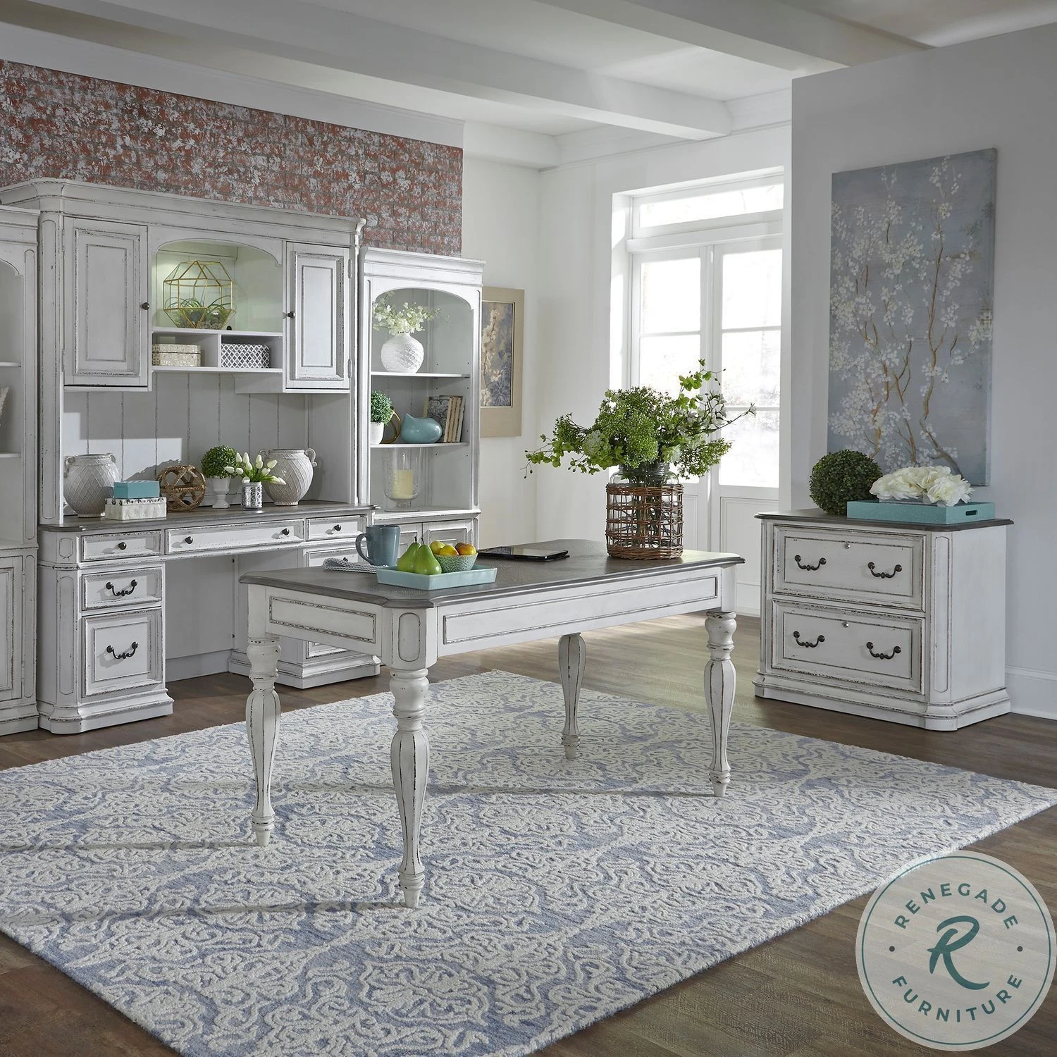 Magnolia Manor Antique White And Weathered Bark Jr Executive Media Lateral File Cabinet - Image 2