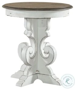 Magnolia Manor Antique White And Weathered Bark Round End Table