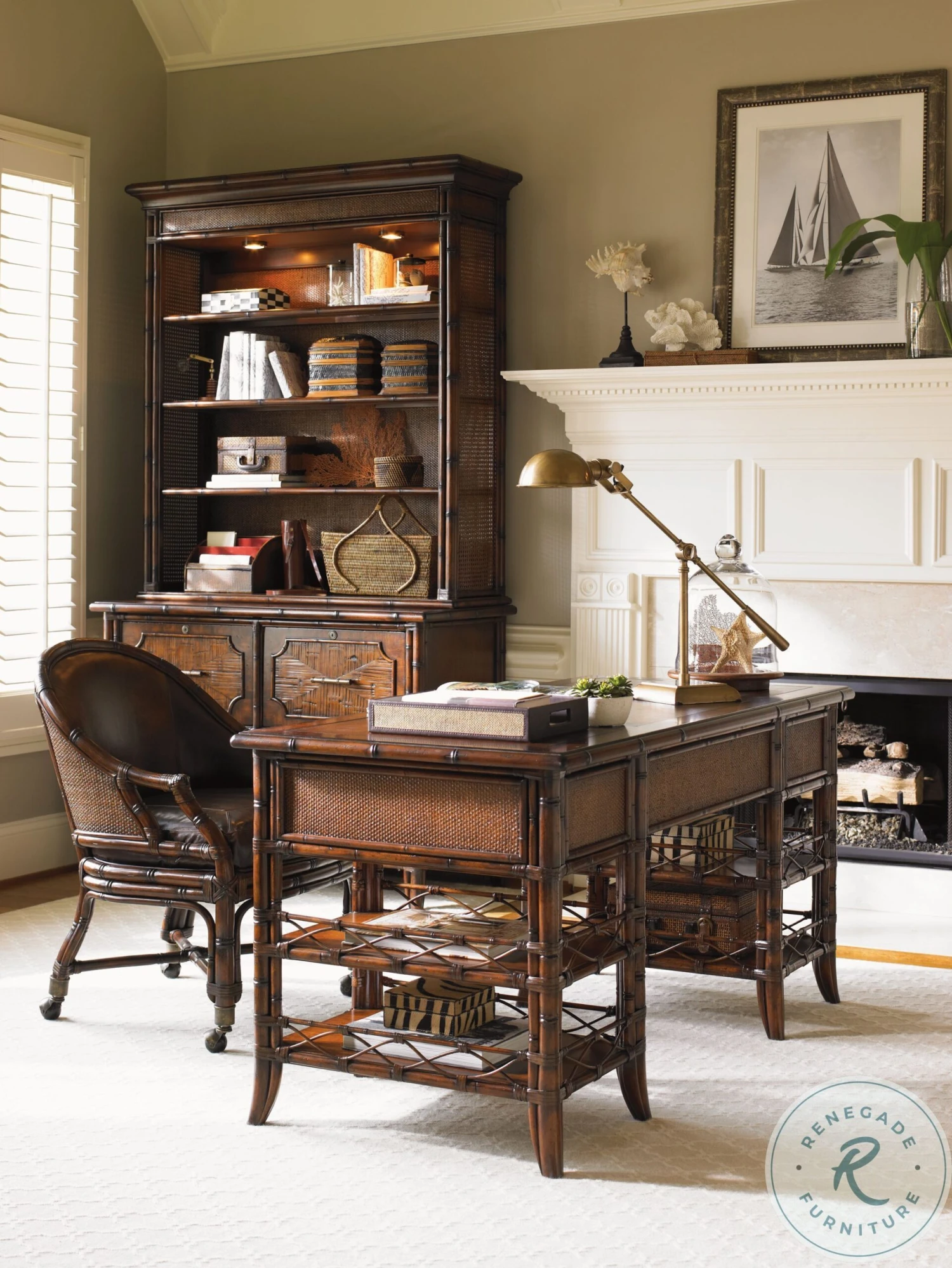 Bal Harbour Rich Tobacco Brown And Sienna Rattan Laguna Beach File Chest With Hutch - Image 2