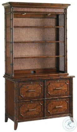 Bal Harbour Rich Tobacco Brown And Sienna Rattan Laguna Beach File Chest With Hutch