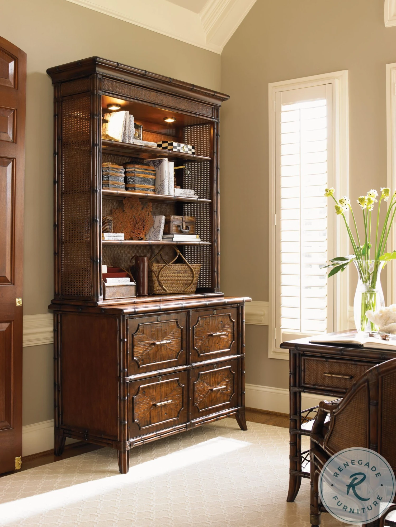 Bal Harbour Rich Tobacco Brown And Sienna Rattan Laguna Beach File Chest With Hutch - Image 6