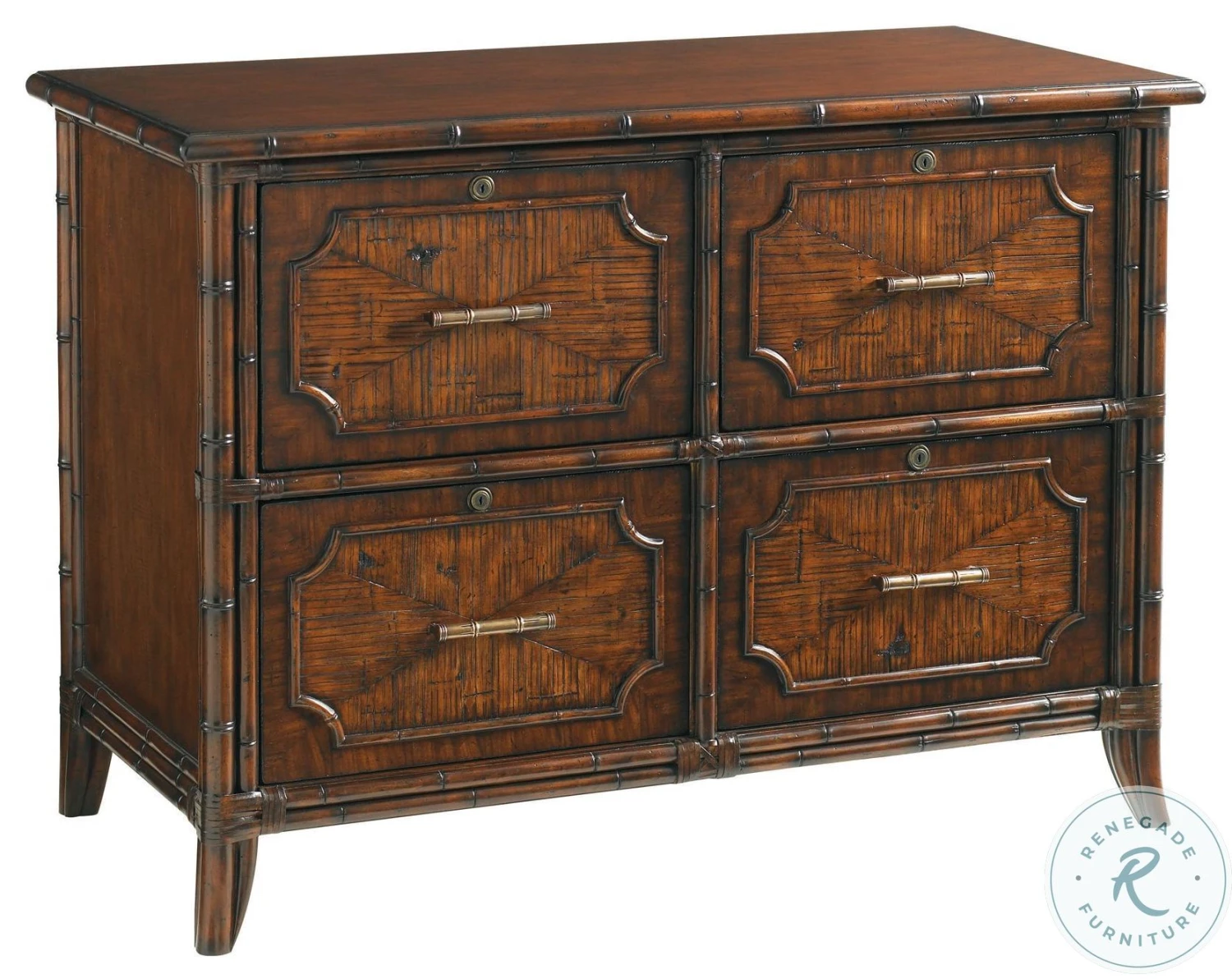 Bal Harbour Rich Tobacco Brown And Sienna Rattan Laguna Beach File Chest With Hutch - Image 3