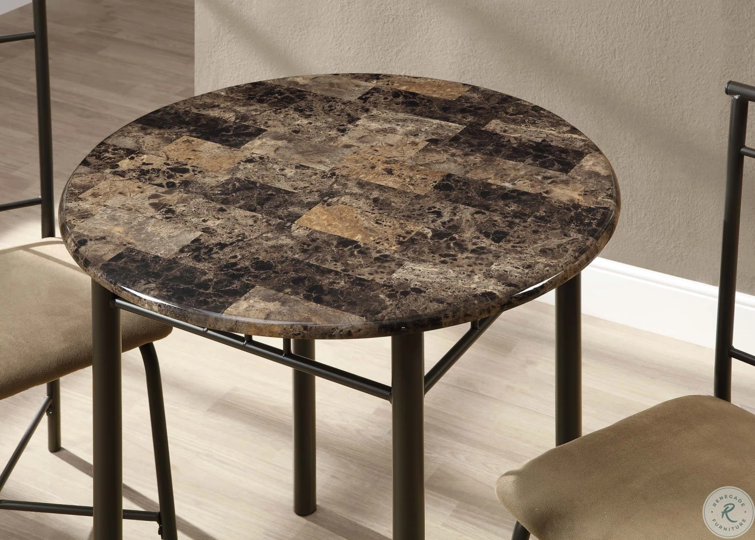 3045 Cappuccino Marble And Bronze Metal 3 Piece Bistro Set - Image 3