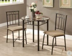 3045 Cappuccino Marble And Bronze Metal 3 Piece Bistro Set
