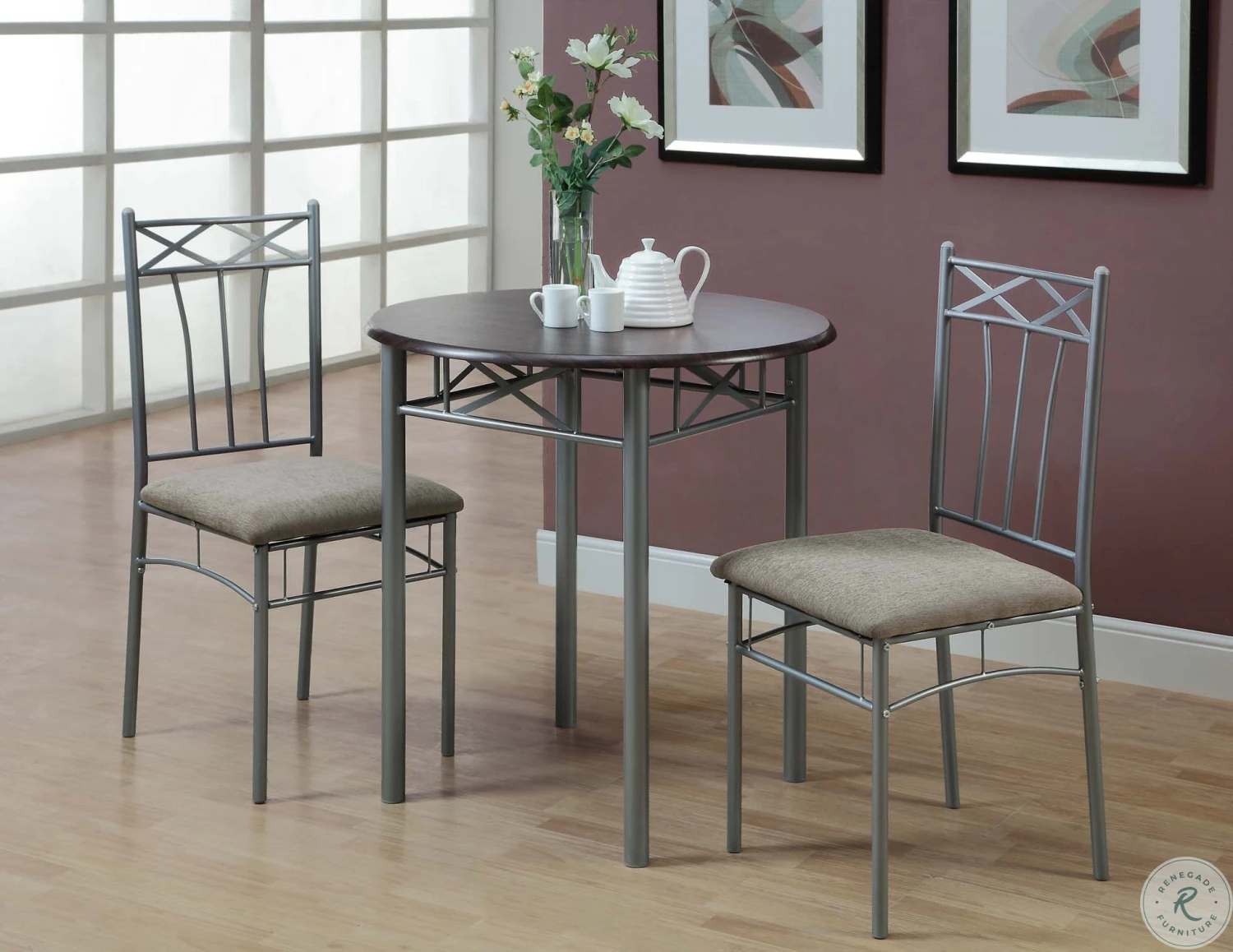 3075 Cappuccino And Silver Metal 3 Piece Bistro Set