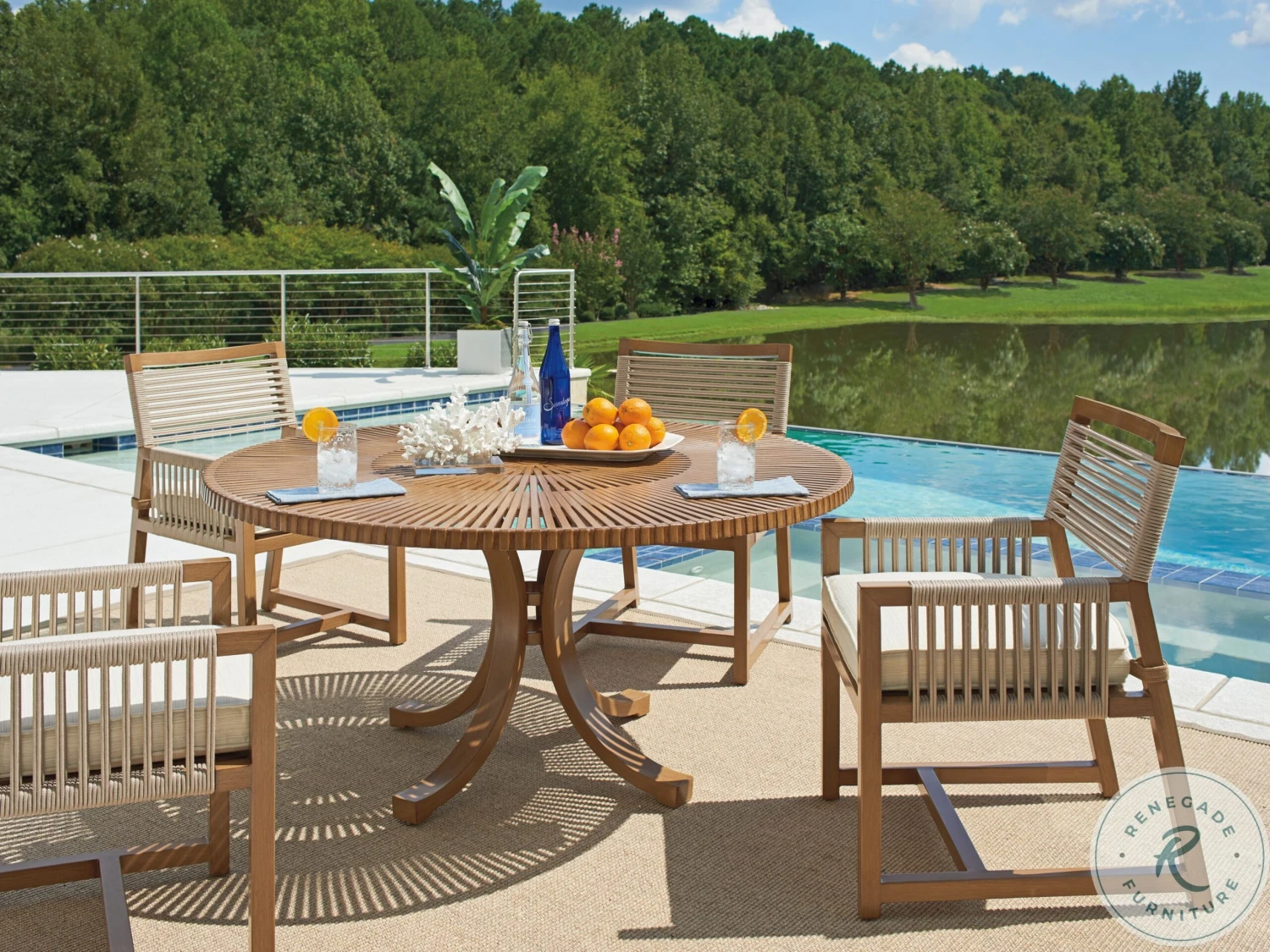 Tommy Bahama St Tropez Golden Brown Teak Outdoor Round Dining Table - Image 2