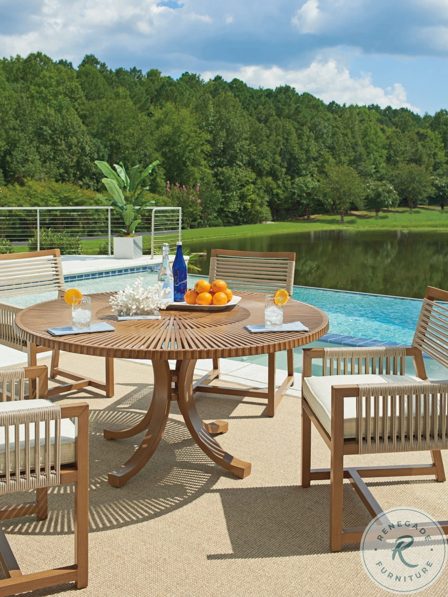 Tommy Bahama St Tropez Golden Brown Teak Outdoor Round Dining Table - Image 6