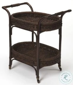Designer's Edge Distressed Medium Brown Fiji Rattan Bar Cart