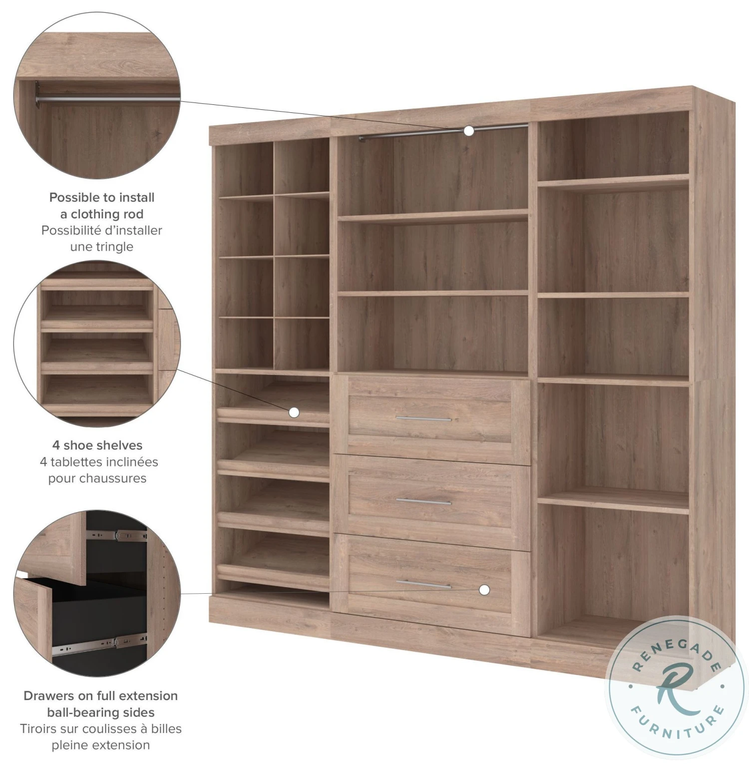 Pur Rustic Brown 86" Closet Organizer With Storage Cubbies - Image 4