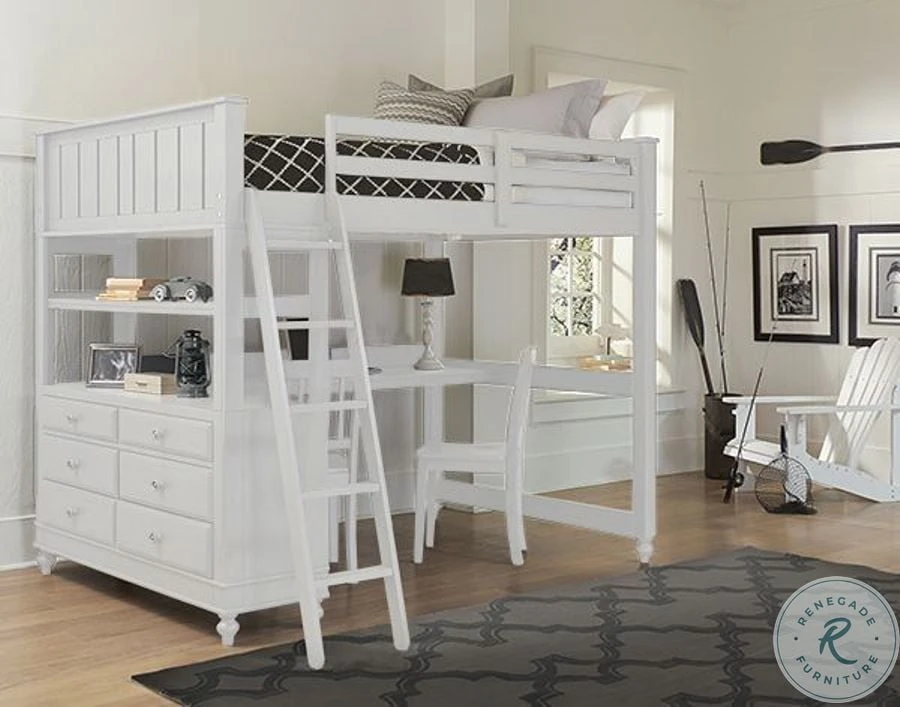 Lake House White Youth Loft Bedroom Set With Desk
