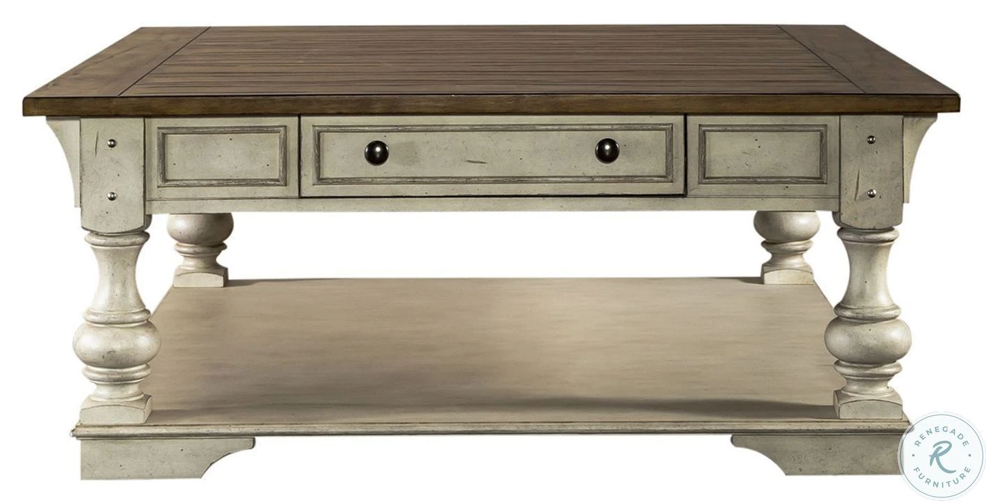 Morgan Creek Antique White And Wire Brushed Tobacco Drawer Square Occasional Table Set - Image 4