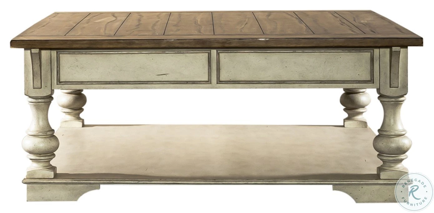 Morgan Creek Antique White And Wire Brushed Tobacco Drawer Square Occasional Table Set - Image 5