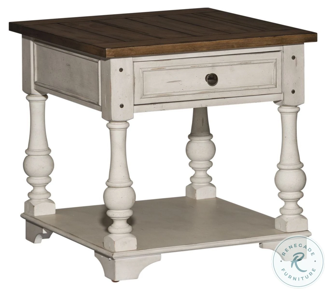 Morgan Creek Antique White And Wire Brushed Tobacco Drawer Square Occasional Table Set - Image 8