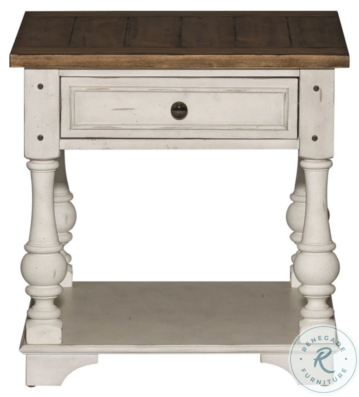 Morgan Creek Antique White And Wire Brushed Tobacco Drawer Square Occasional Table Set - Image 9