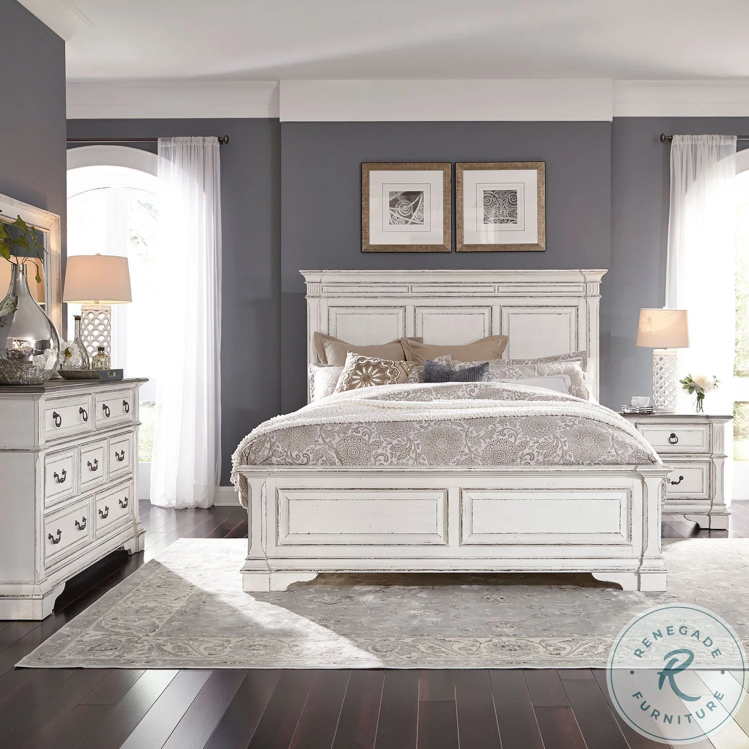 Abbey Park Antique White Queen Panel Bed - Image 8