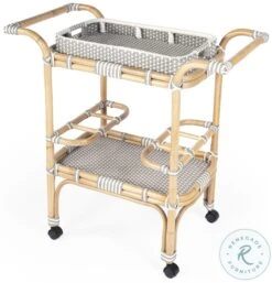 Selena Grey And White Rattan Bar Cart