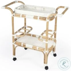 Selena Glossy White Rattan Bar Cart