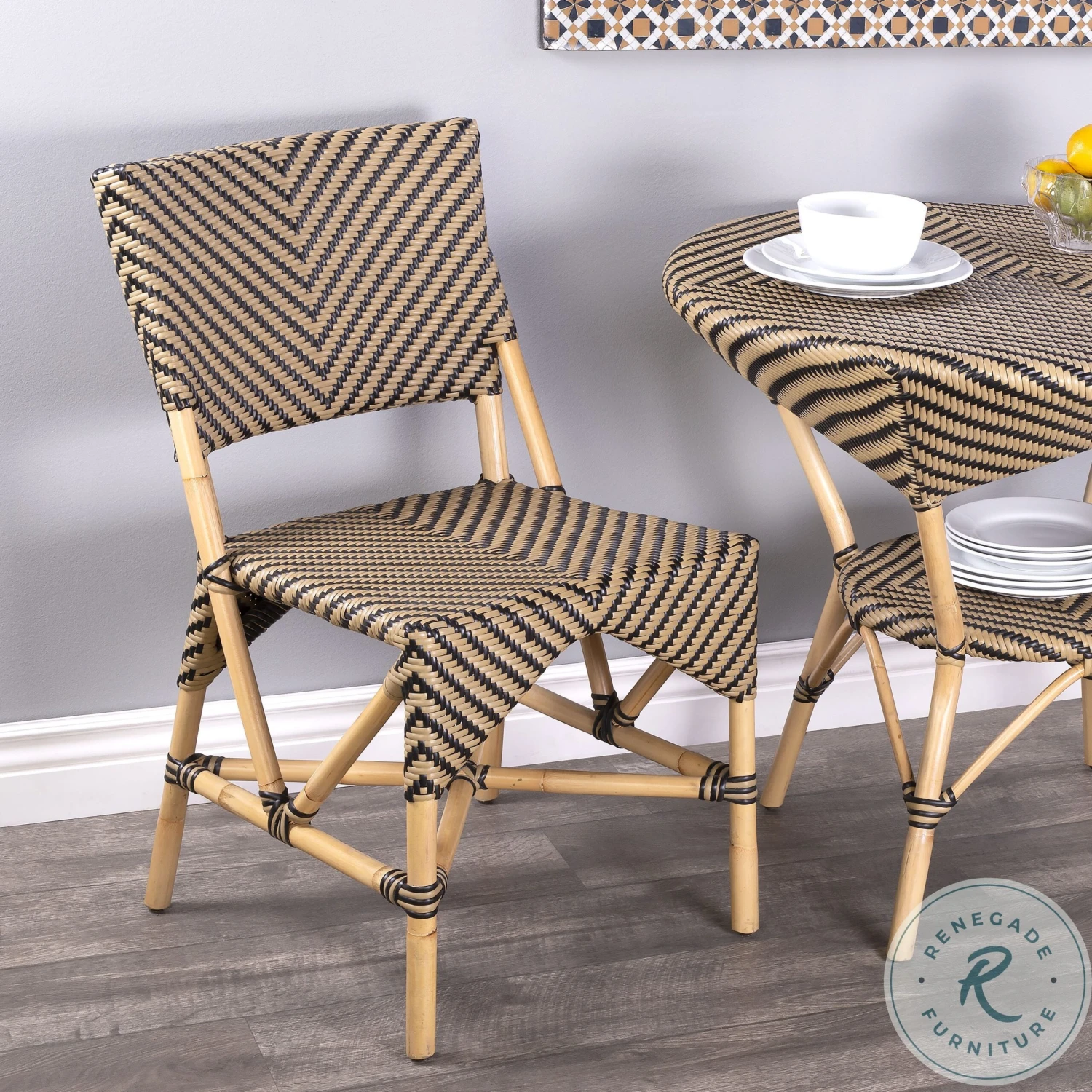 Ciel Beige And Black Diamond Rattan Dining Chair - Image 2