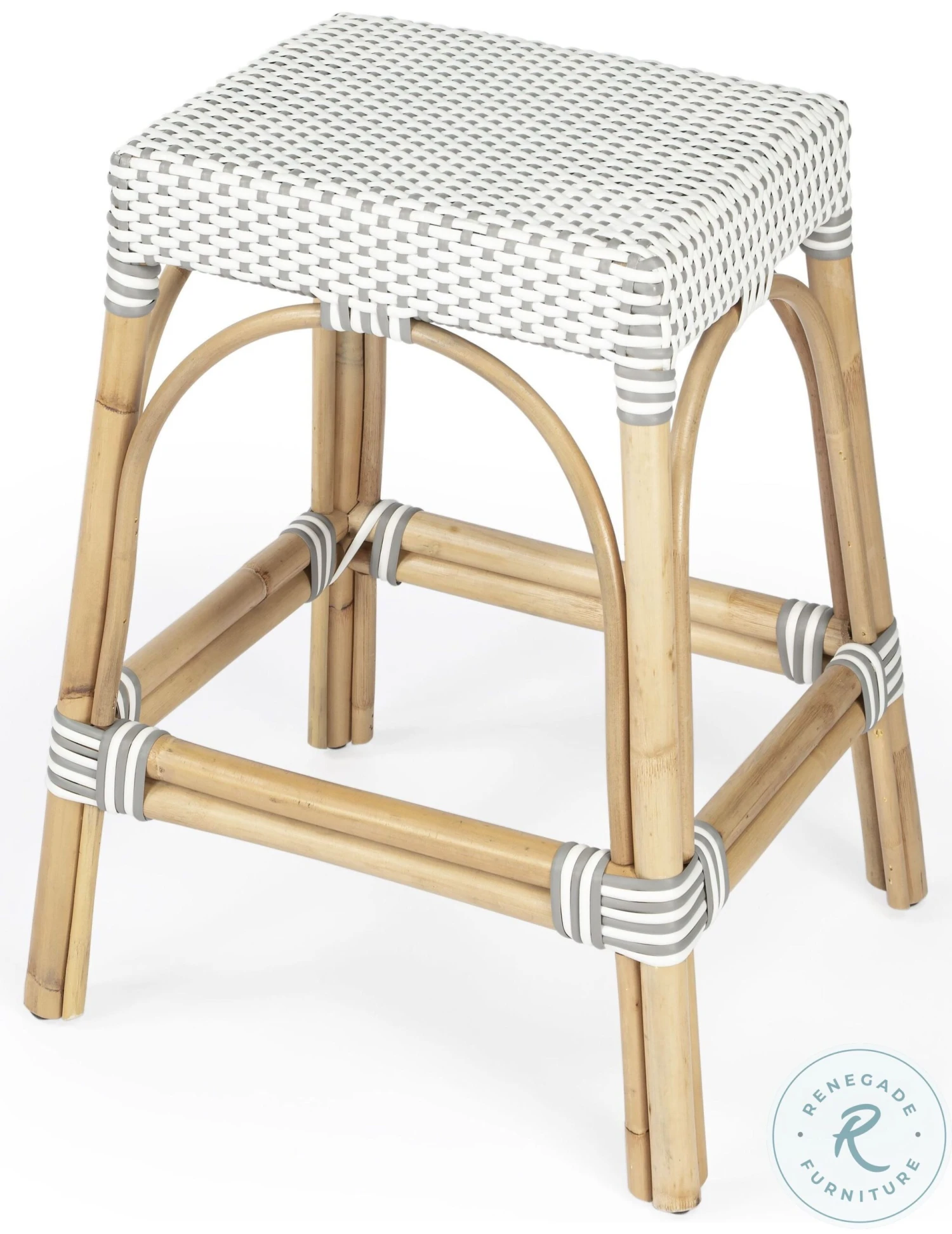 Robias Grey And White Rattan Counter Height Stool