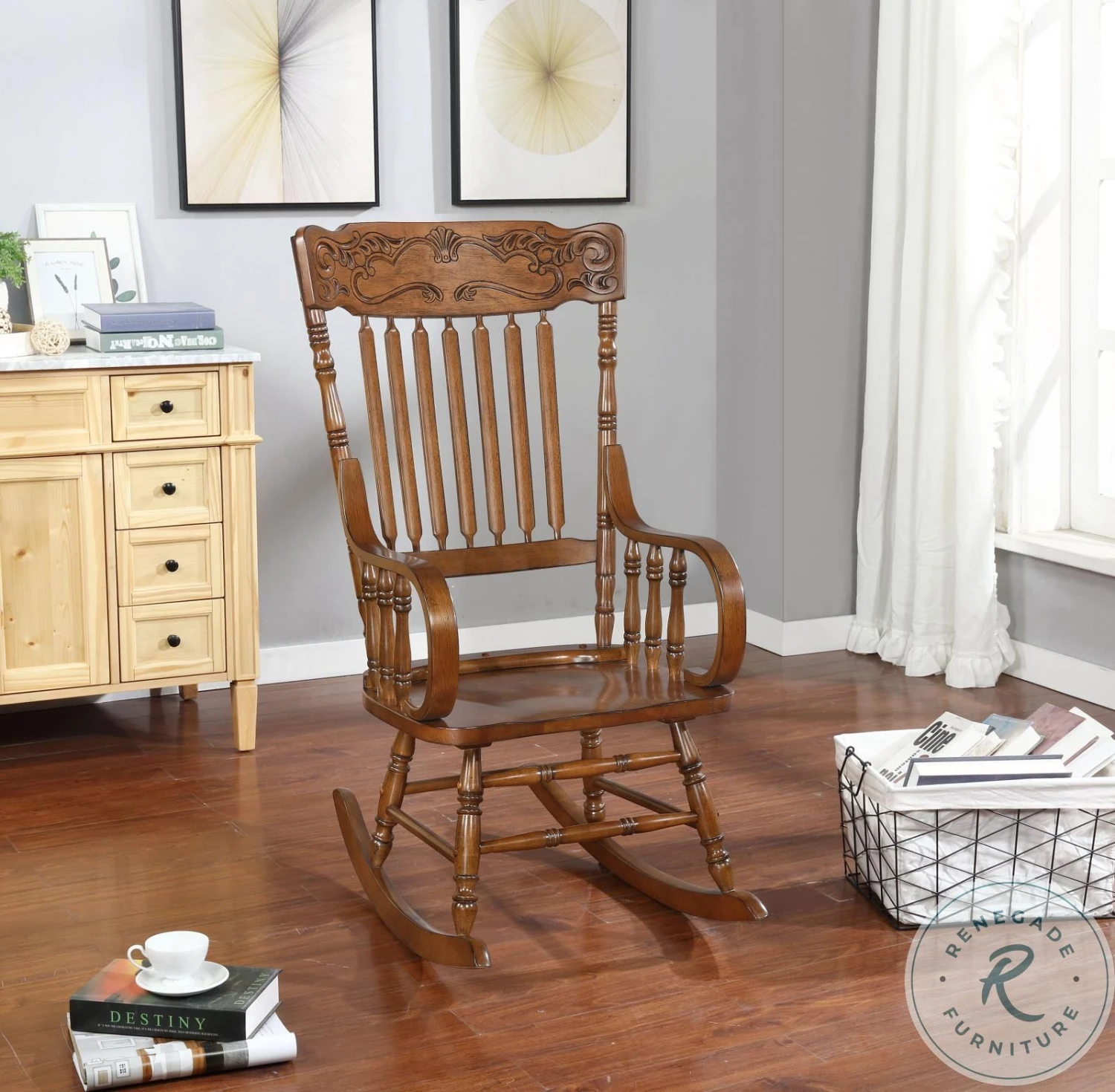 Sara Warm Brown Back Rocking Chair - Image 3