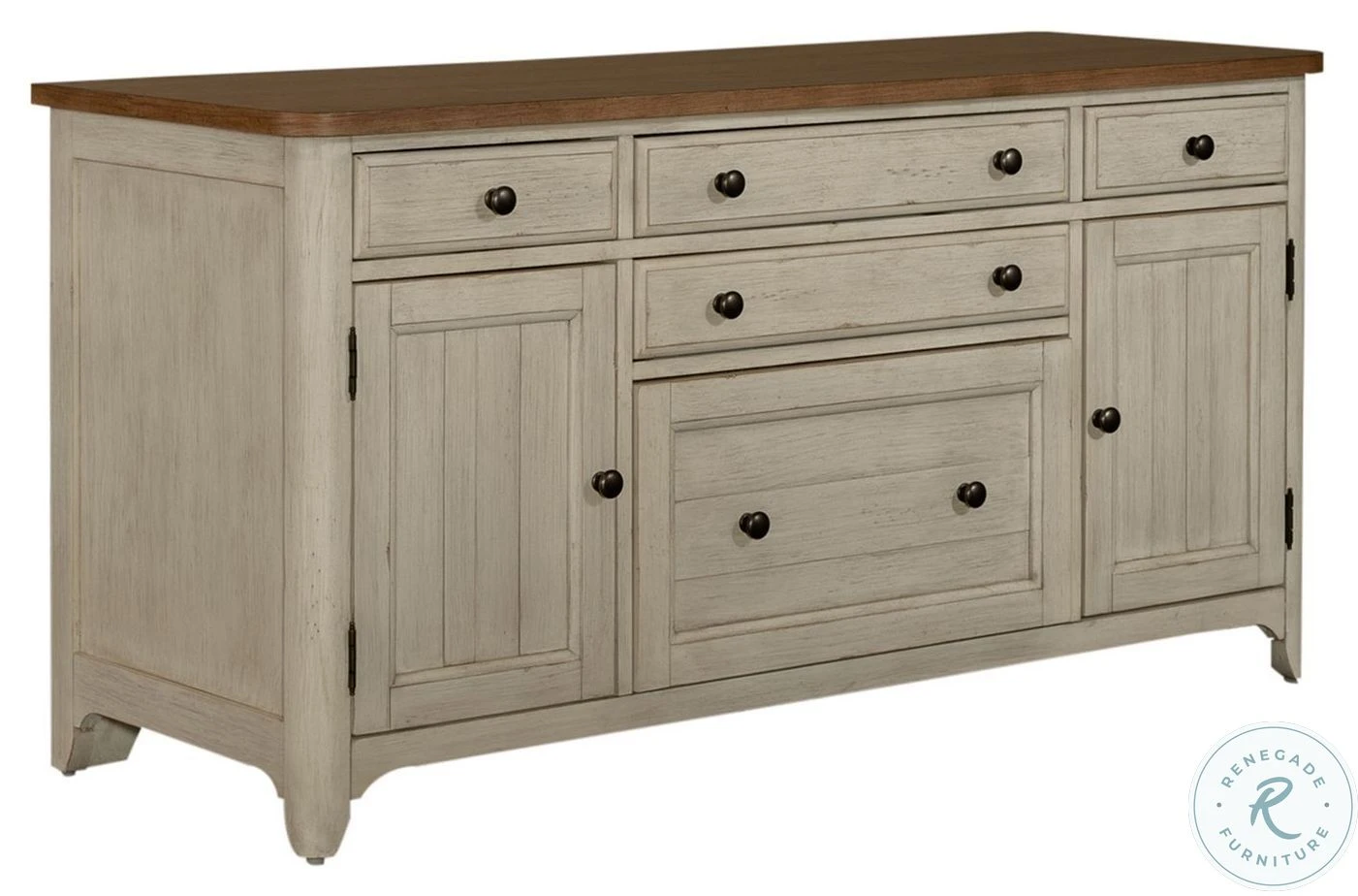Farmhouse Reimagined Antique White And Chestnut Door Credenza