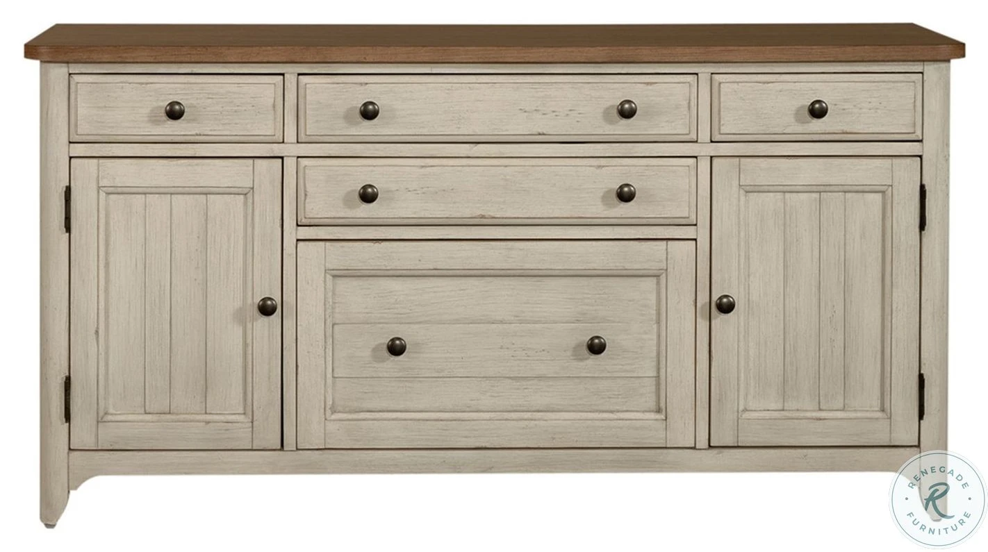 Farmhouse Reimagined Antique White And Chestnut Door Credenza - Image 3