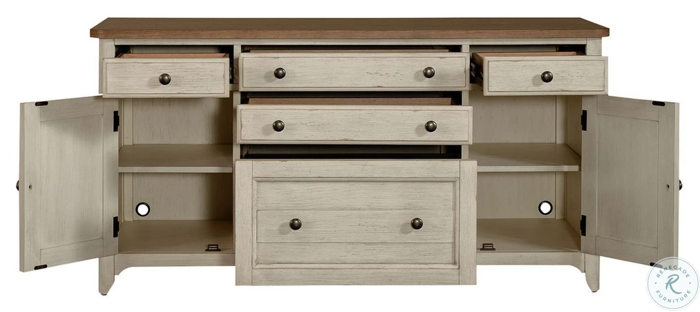 Farmhouse Reimagined Antique White And Chestnut Door Credenza - Image 7