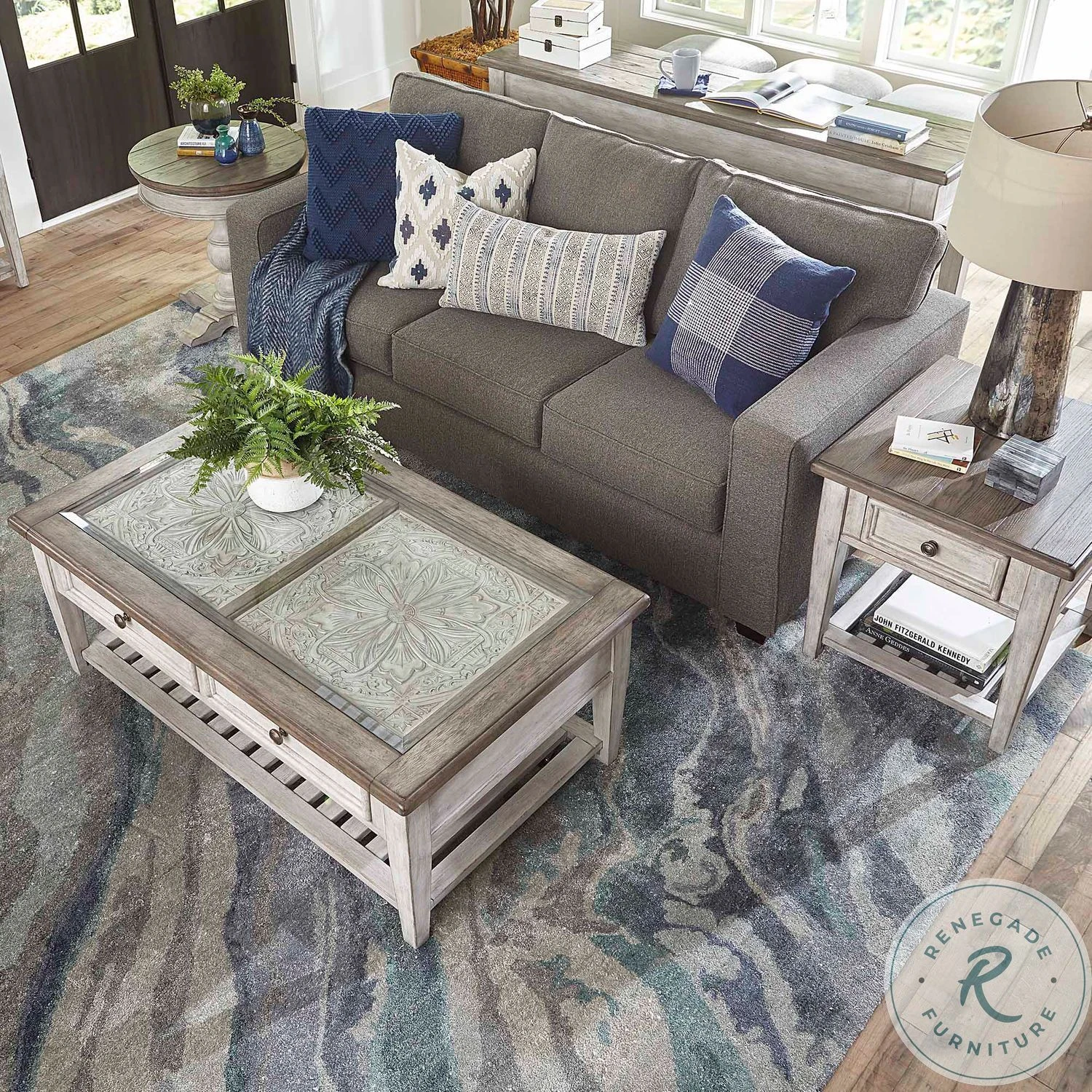 Heartland Antique White And Tobacco Round Pedestal Chairside Table - Image 2