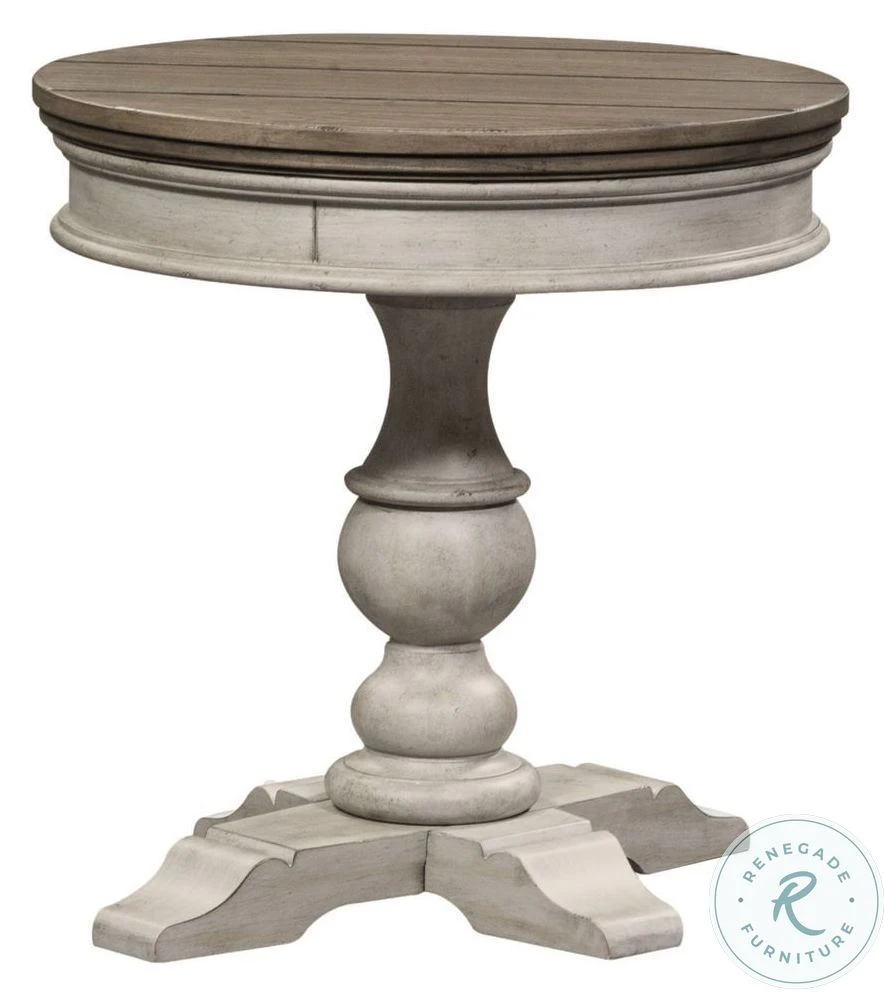 Heartland Antique White And Tobacco Round Pedestal Chairside Table